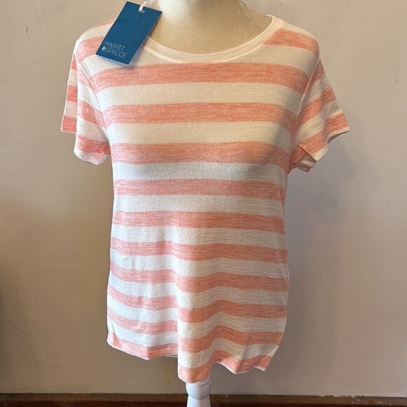Market & Spruce melon white striped short sleeve tee Size XSP New - Picture 2 of 8